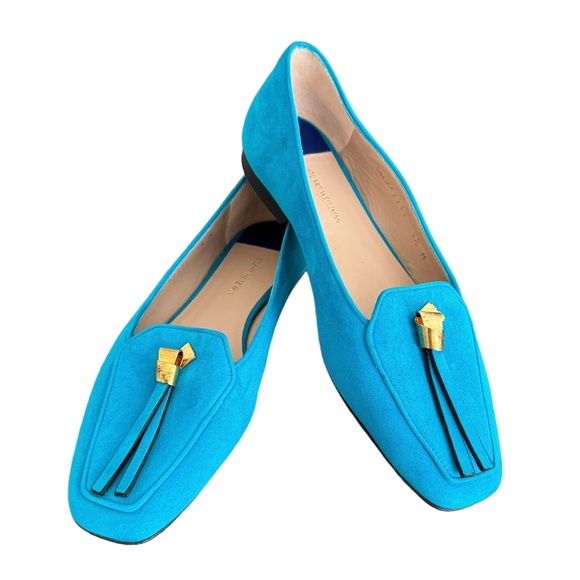Stuart Weitzman Slipknot Suede Leather Aqua Blue Tassel Loafers Flats Women’s - Picture 1 of 17